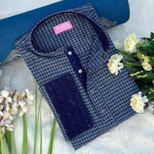 Azure Blue cheese cotton Premium Panjabi with blue contrast