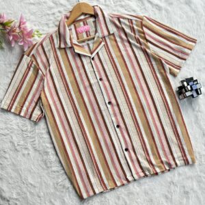 Light Multiple Strip Summer Friendly Oversized Cuban Collar Shirt