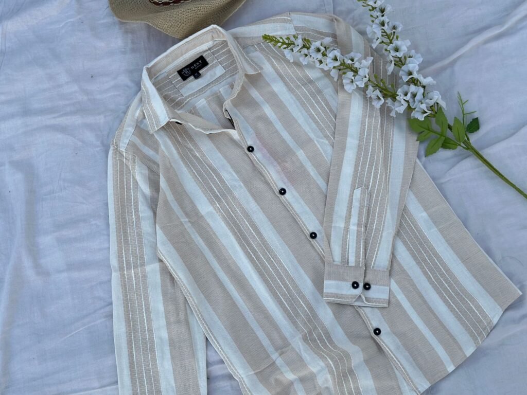 White and Beige Old money full sleeve shirt