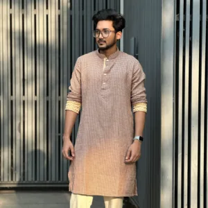 Azure Brown cheese Cotton Premium Panjabi with cream contrast