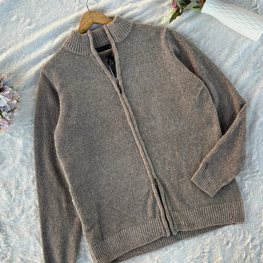 Olive Beige Full Double zipper soft sweater