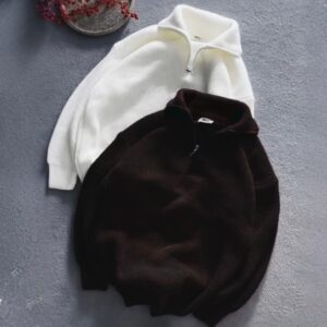 2pcs. Combo Soft [Cream White] & [Black] Half zipper sweater