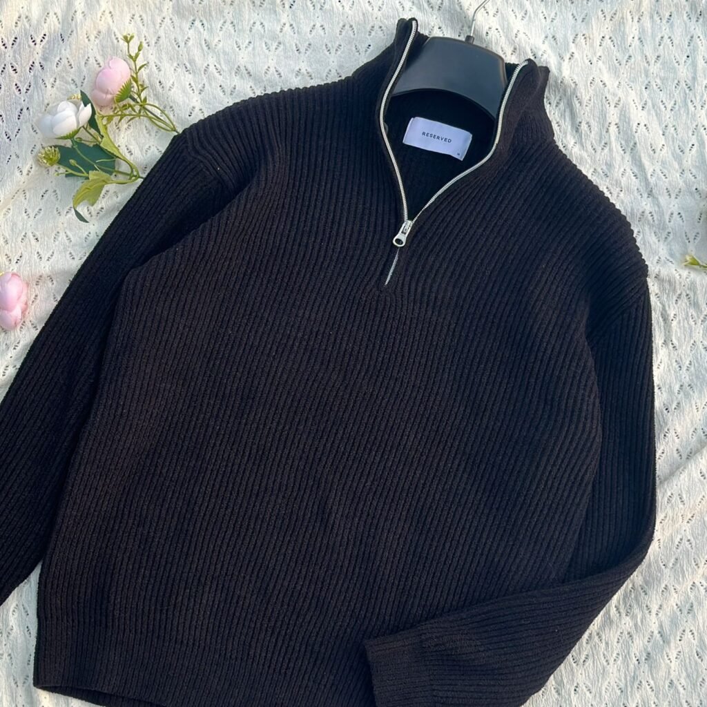 Aesthetic soft Black Half zipper sweater