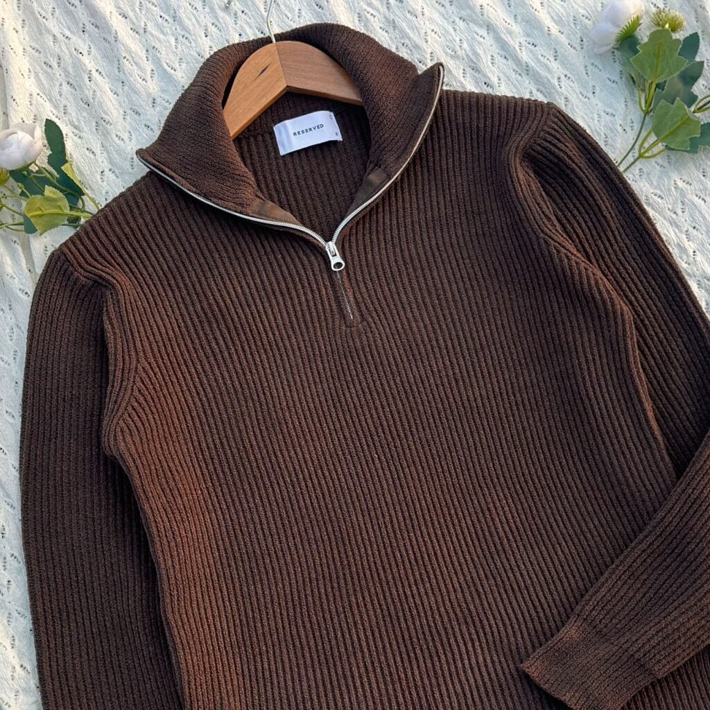 Aesthetic soft Coffee Half zipper sweater