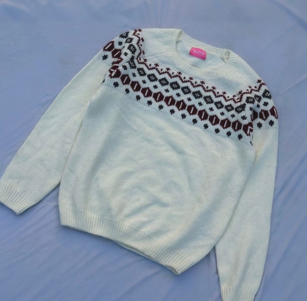 White Red designed Oversized Sweater