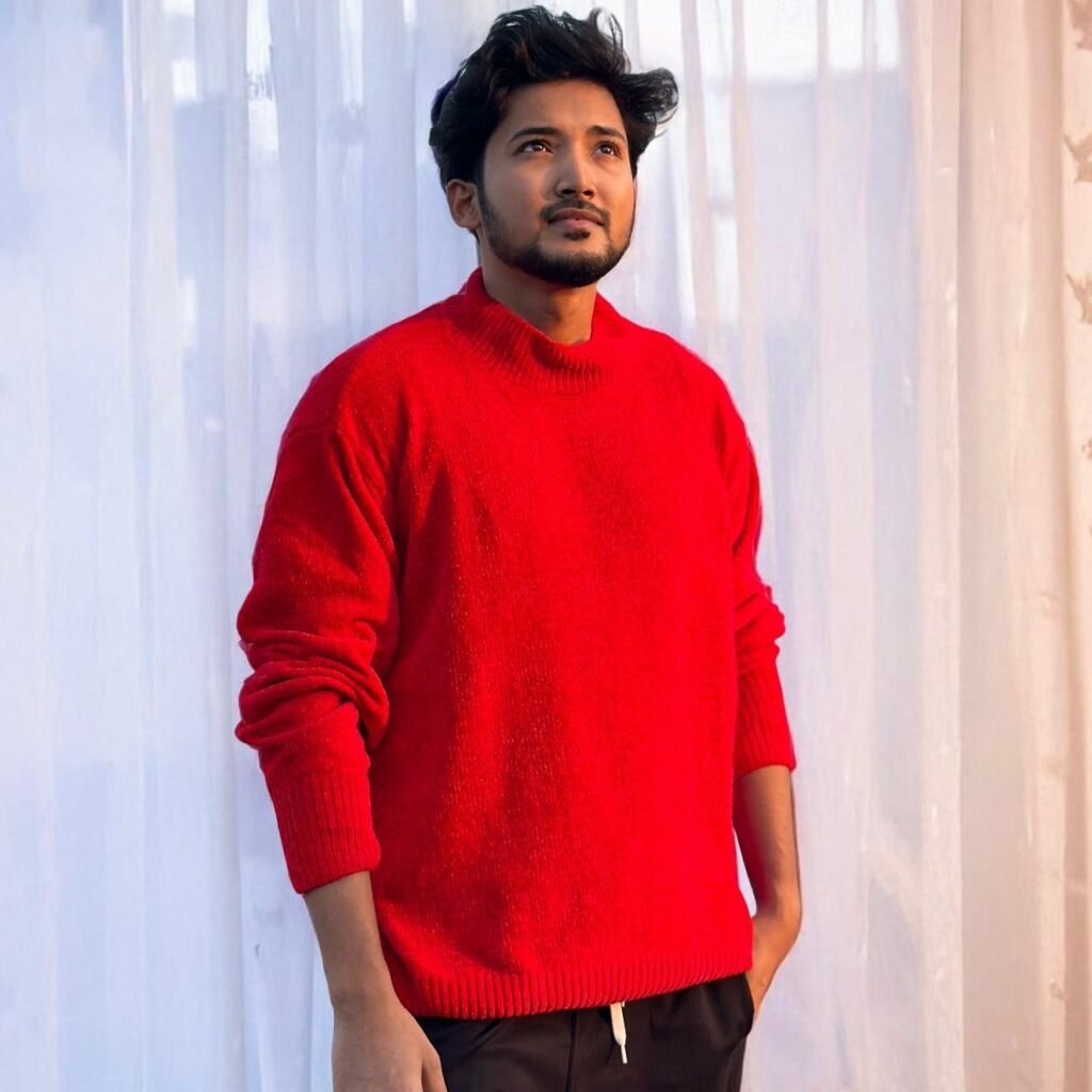 High neck Cherry Red Oversized Sweater (unisex)