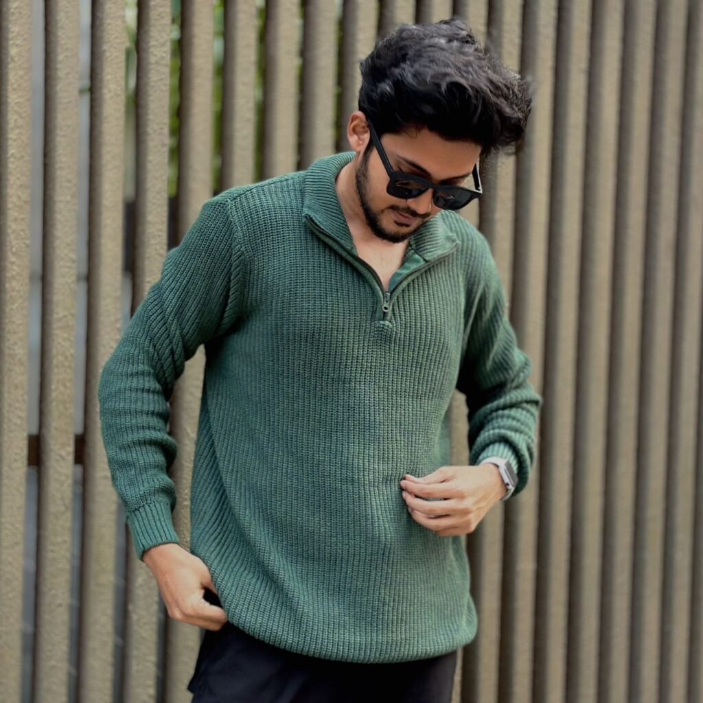 Green Half Zipper Sweater (OVERSIZED)
