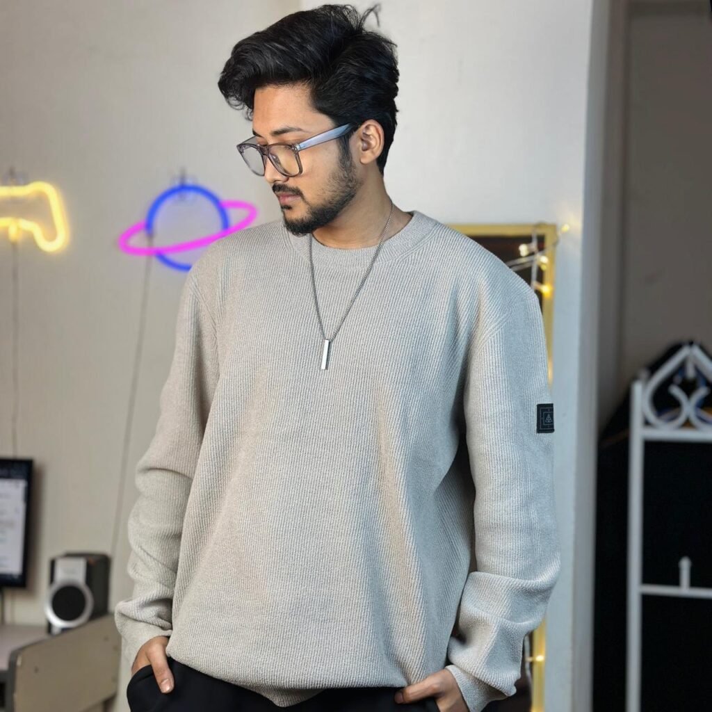 Beige Oversized Round Neck Sweater