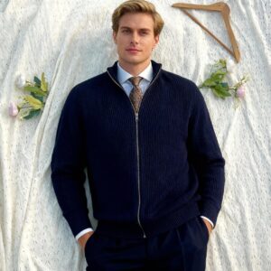 Full zipper Navy HighNeck oversized Sweater (YKK metal zipper)