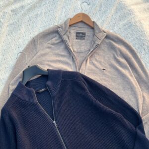 2 pcs. Combo [Beige pocket] & [Navy Blue] full zipper HighNeck oversized Sweater (YKK metal zipper)