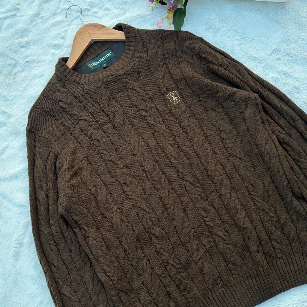 Aesthetic coffee Cable knitted round neck woolly sweater (BIG SIZE)